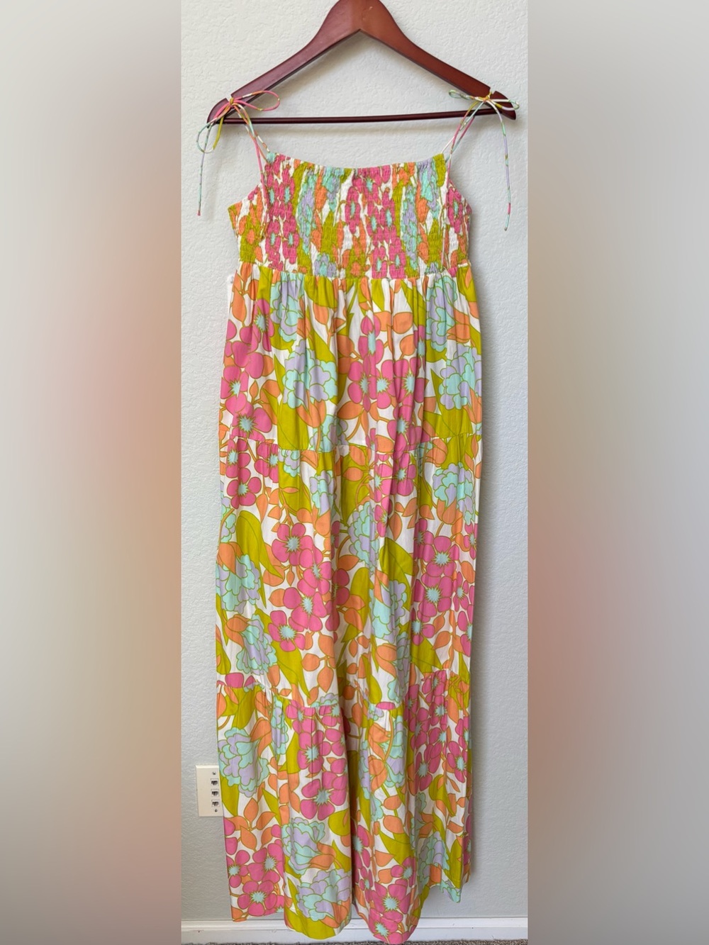 Floral Tiered Maxi Skirt — Pink, Green & Orange